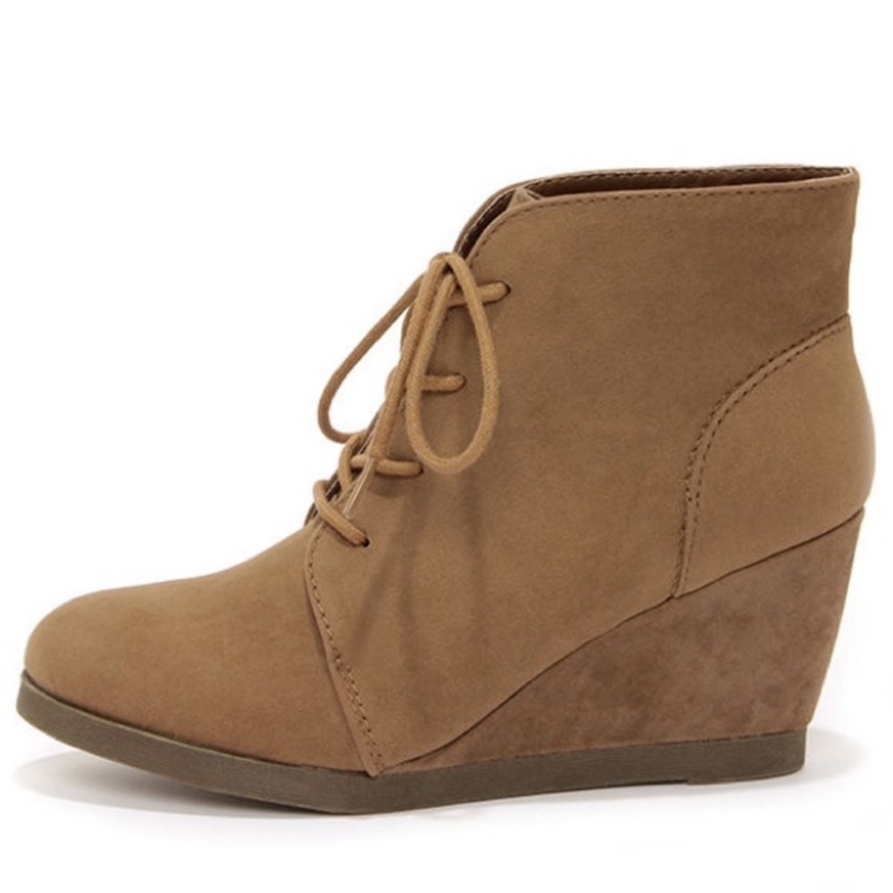 Madden Girl Domain Vegan Faux Suede Lace Up Wedge Booties Taupe 6.5